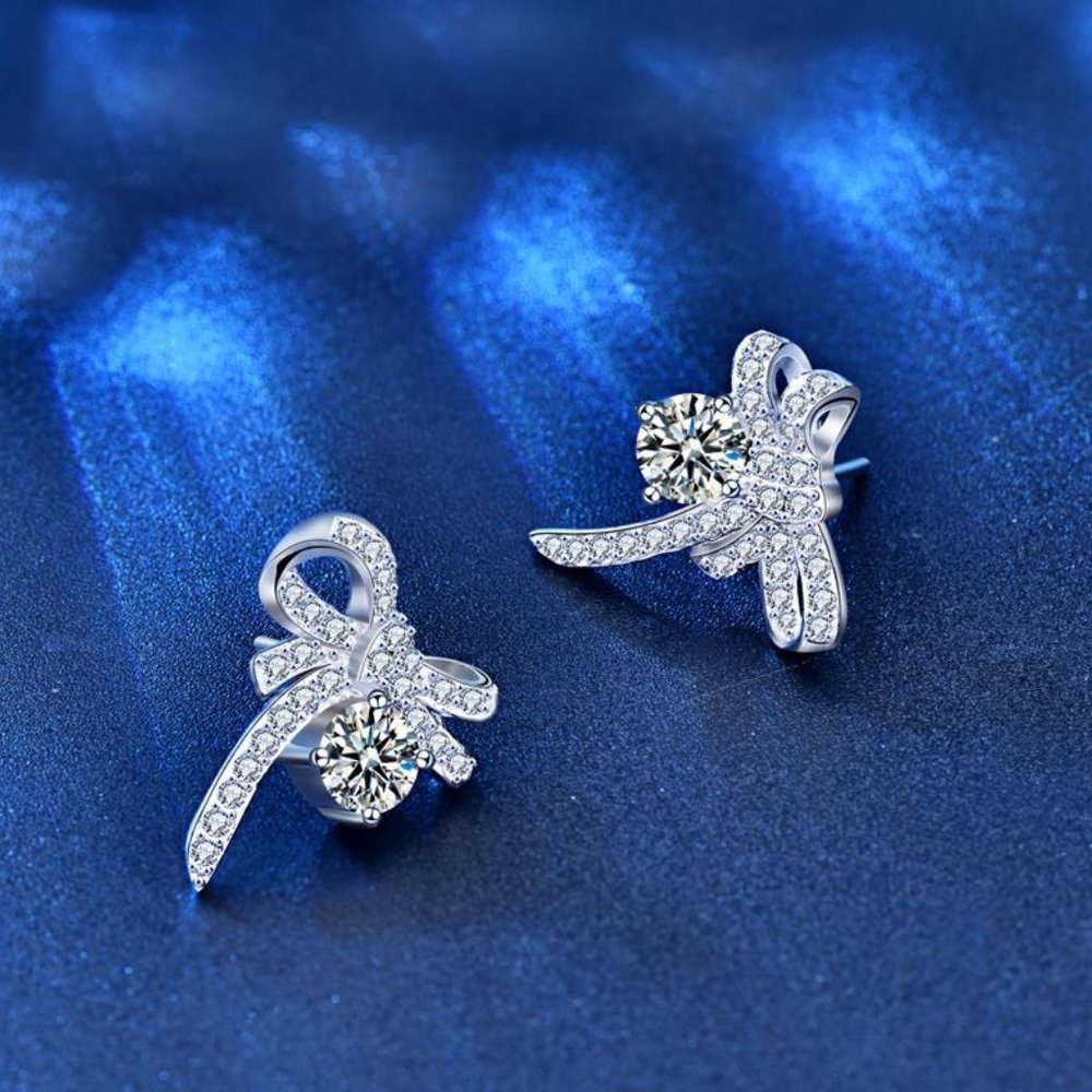 Certified 1ct. t.w. Diamond Moissanite Bow Knot Stud Earrings NEW A - Picture 6 of 10
